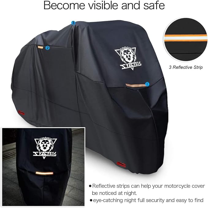 XYZCTEM Black Motorcycle Cover -Waterproof Outdoor Storage Bag, Fits up to 108" - Image 3