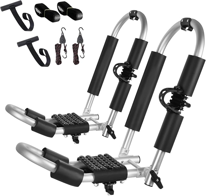 FORWODE Kayak Roof Rack, 2 in 1 Aluminum 1 Pair J-Bar Roof Rack, Folding by FORWODE
