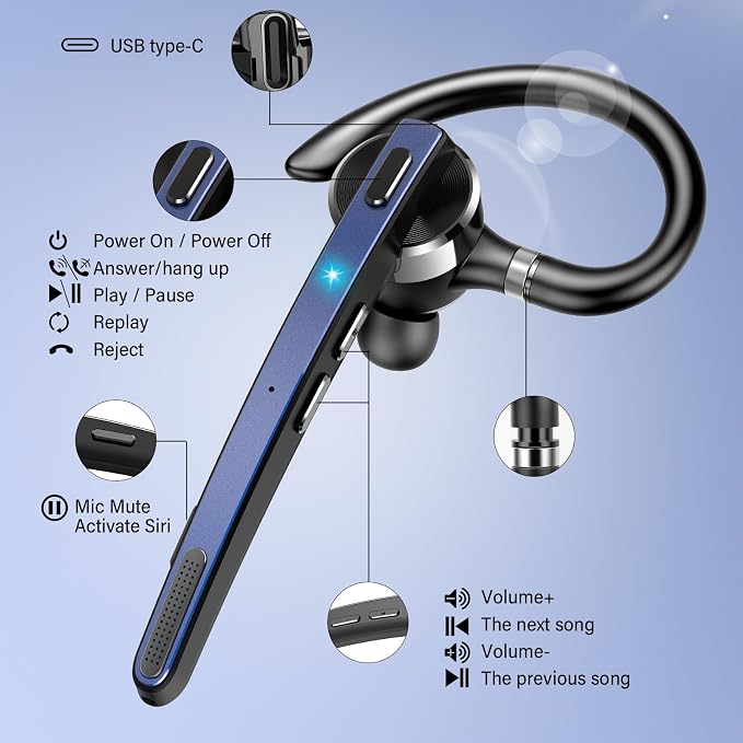 Bluetooth Headset, Wireless Bluetooth 5.3 Earpiece, 90Hrs Hands Free Headset - Image 7