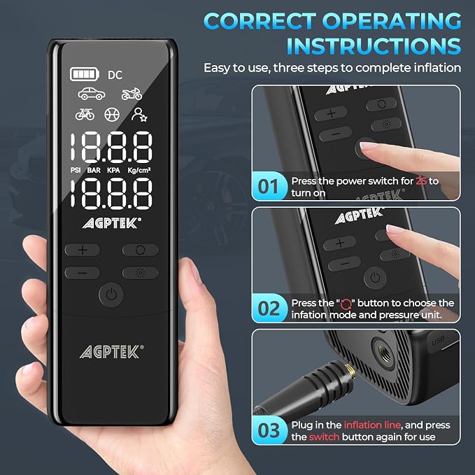AGPTEK Tire Inflator Portable Air Compressor-150PSI & 5000mAh Tire Pressure - Image 5