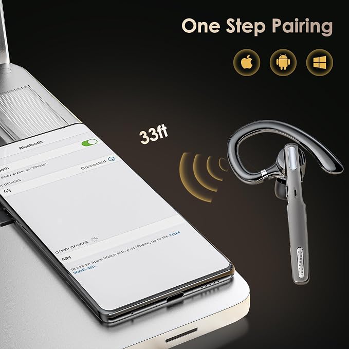 Bluetooth Headset, Wireless Bluetooth Earpiece V5.0 Hands-Free Earphones - Image 3