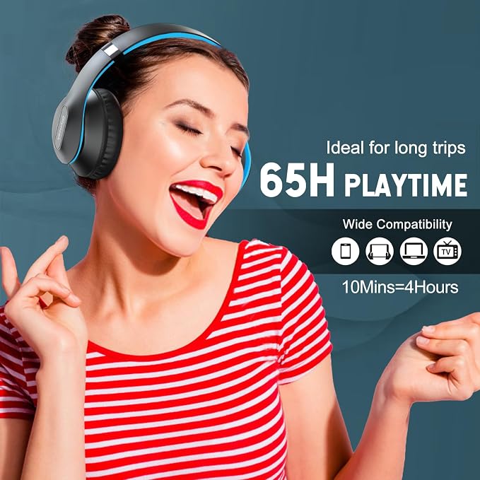 Wireless Bluetooth Headphones Over Ear, 65H Playtime HiFi Stereo Headset - Image 5