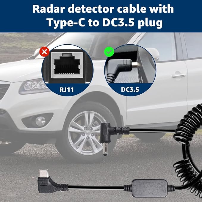 USB-C to DC3.5 Plug Radar Detector Power Cable, Type C 5V-12V Power Cord - Image 2