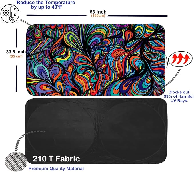 Gven Car Windshield Sun Shade, Artistic Design Car Shade Foldable Windshield - Image 2