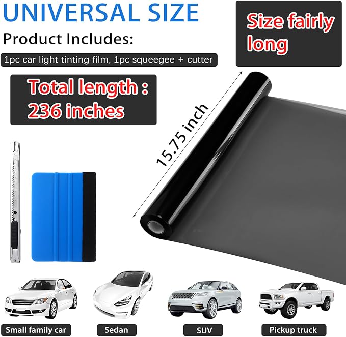 Pangda 16" x20ft Long Headlight Taillight Vinyl Tint Wrap Roll 40% VLT Self - Image 2