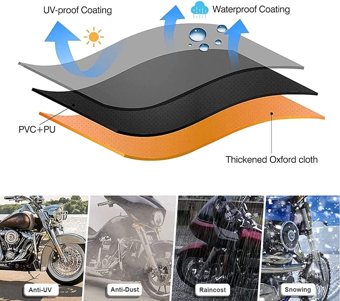 Comnova Motorcycle Cover 104 Inch, 600D Universal Motorcycles Cover Waterproof - Image 5