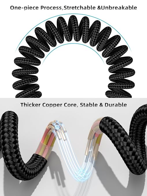 Car Carplay Cable 2Pack 3ft Coiled USB A to USB C Fast Charge Cord - Image 6