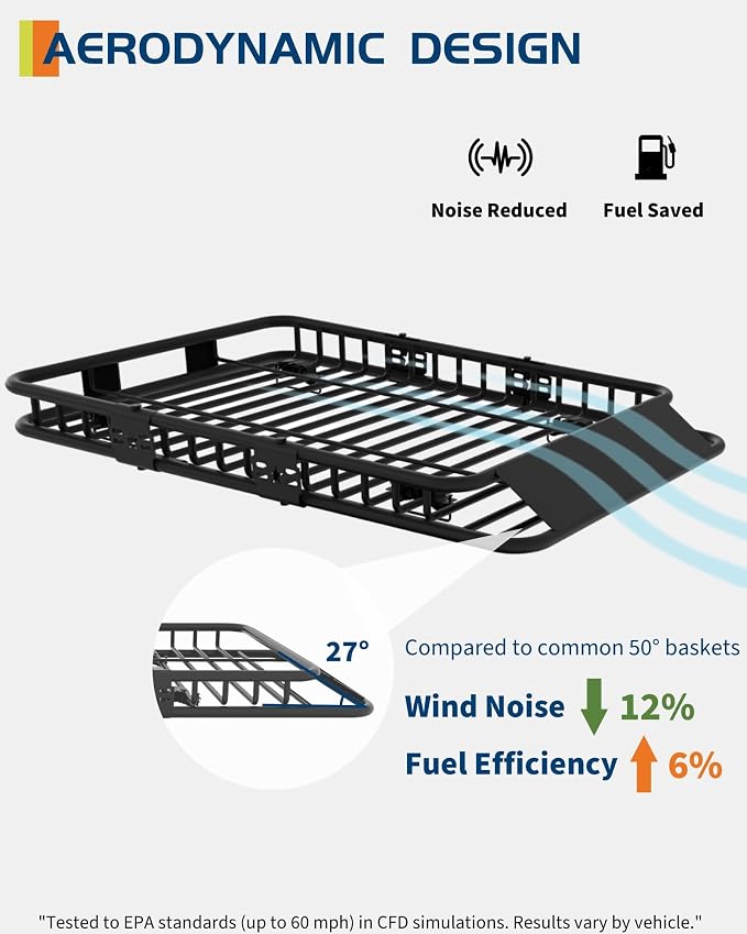 64" x 39" Universal Roof Rack Carrier Basket, 200 Lbs Capacity Car Cargo Rack - Image 4