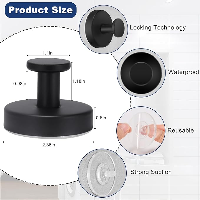 4 PCS Suction Cup Hooks for Shower, Hooks for Inside Shower, Removable Towel - Image 2