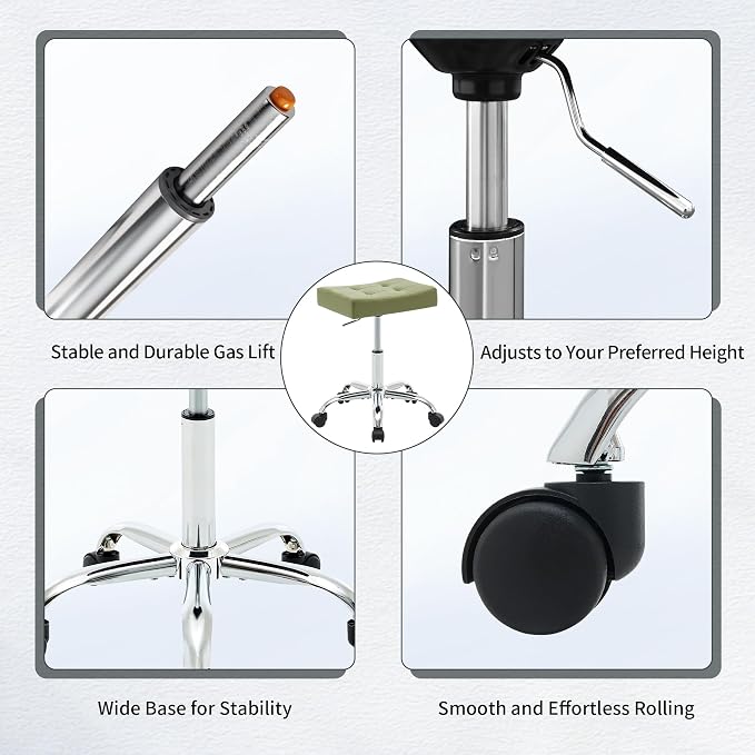Adjustable Work Stool with Wheels Faux Leather Workbench Stool - Image 5