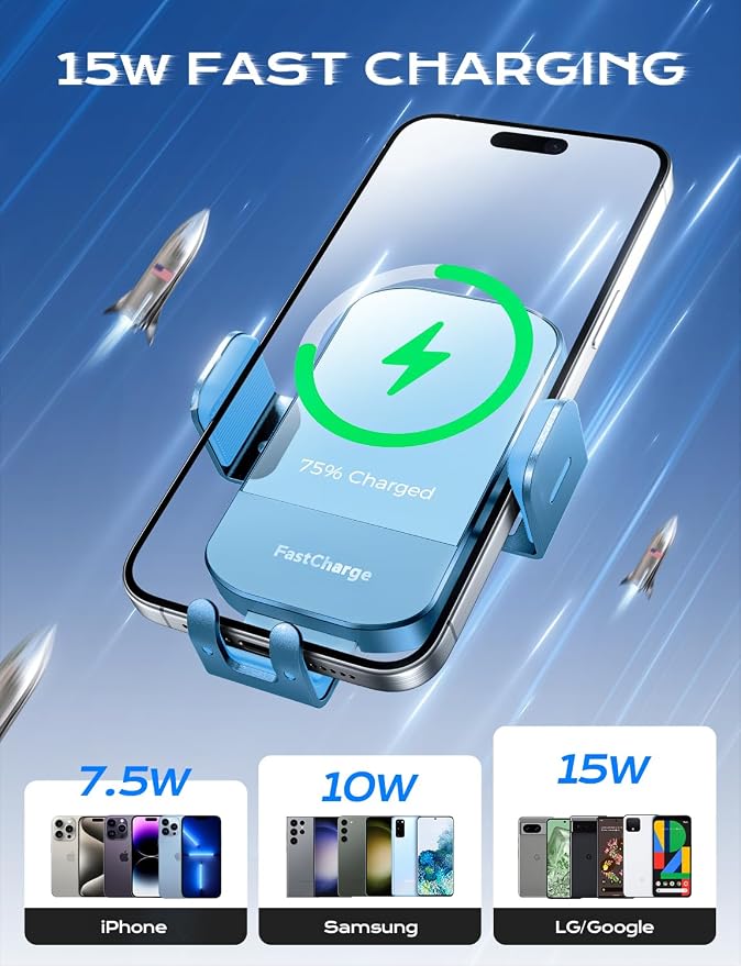 CHGeek Wireless Car Charger, 15W Fast Charging Auto Clamping Car Charger Phone - Image 3