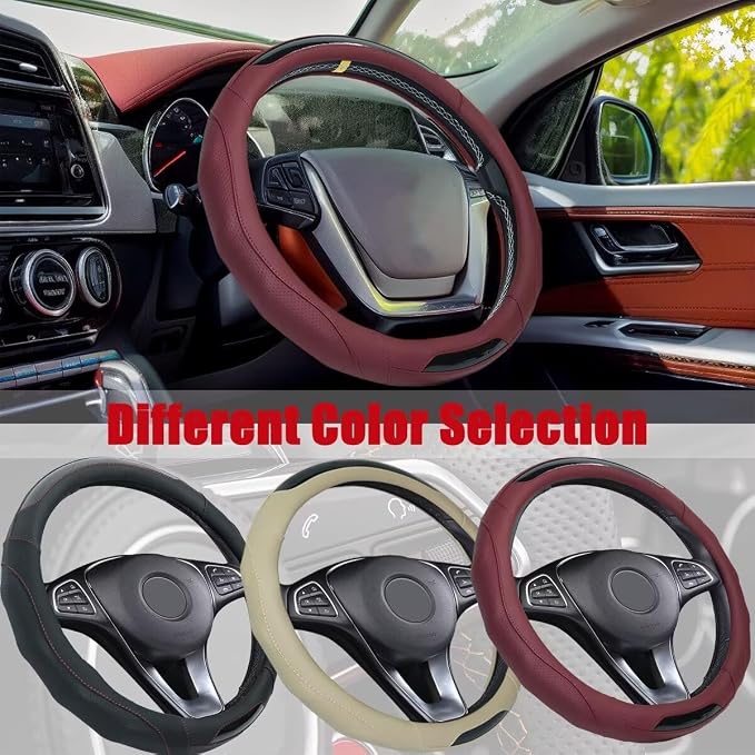 Car Steering Wheel Cover with Cup Coasters, Universal 15 inch Leather Carbon - Image 4