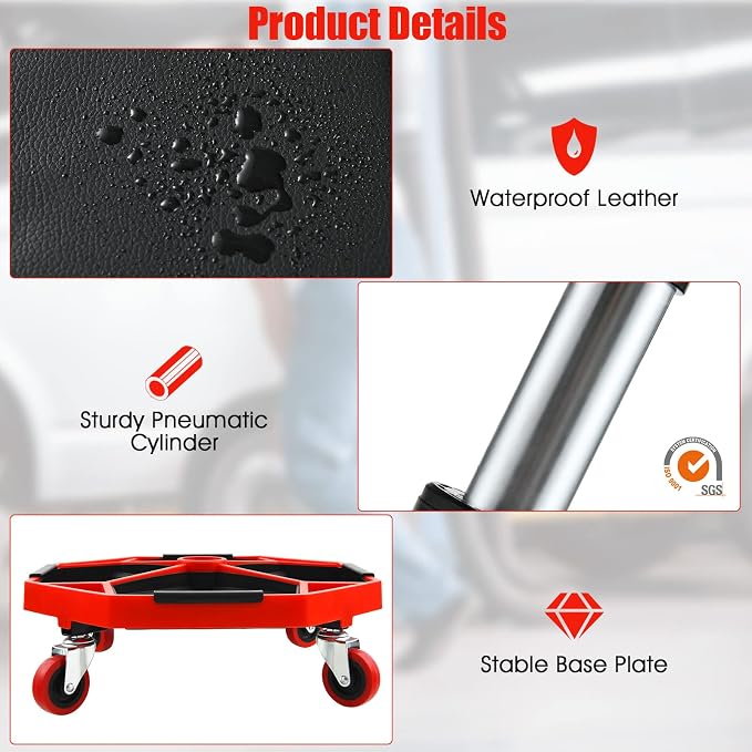 IRONMAX Rolling Mechanic Stool, Adjustable Shop Stool Creeper Seat - Image 7