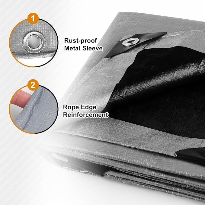 AROIC 10x12FT Heavy Duty Tarps Waterproof, 16 Mil Thick Camping Tarp-15x17 Weave - Image 4