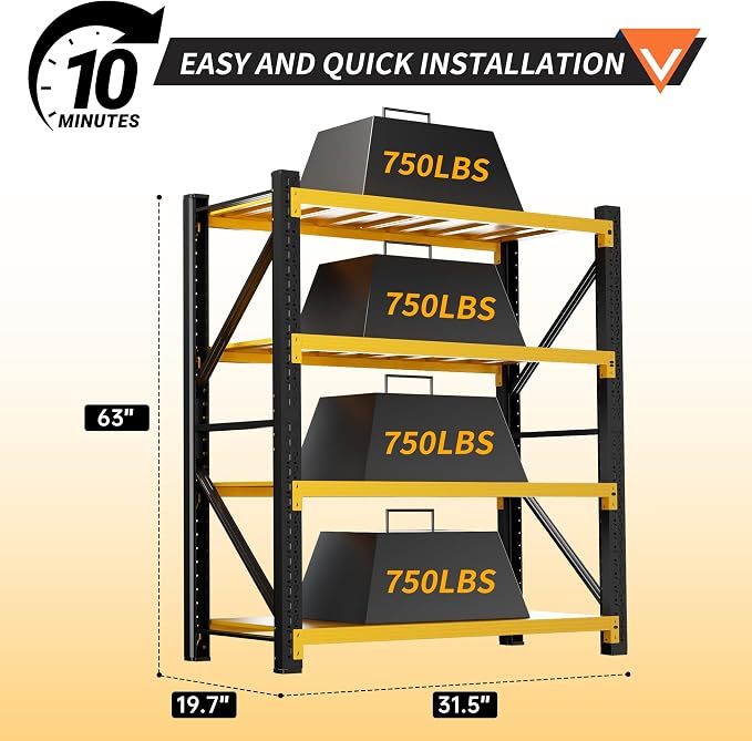 3000LBS Garage Shelving 32" W Garage Shelving Heavy Duty 4-Tier Metal Storage - Image 3