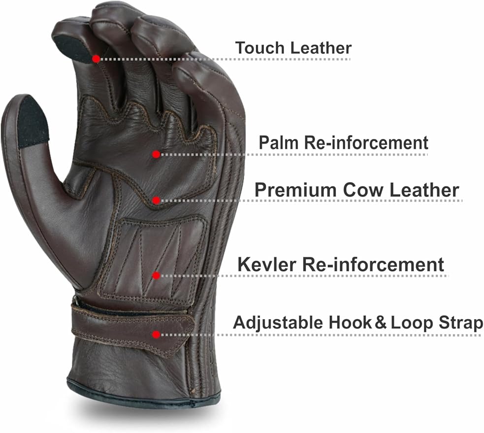 Full Finger Leather Motorcycle Gloves - Image 8