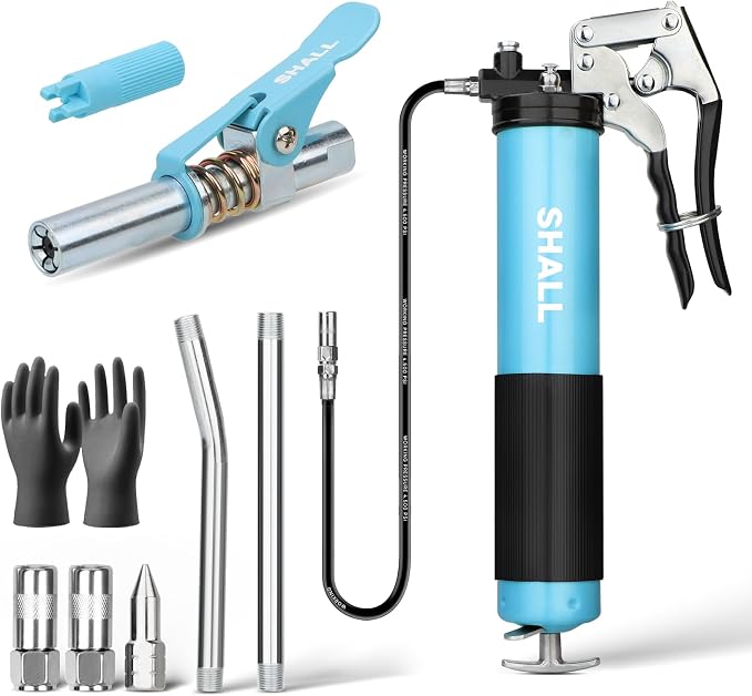 SHALL Grease Gun, 7000 PSI Heavy Duty Pistol Grip Grease Gun Kit w/Grease Gun by SHALL