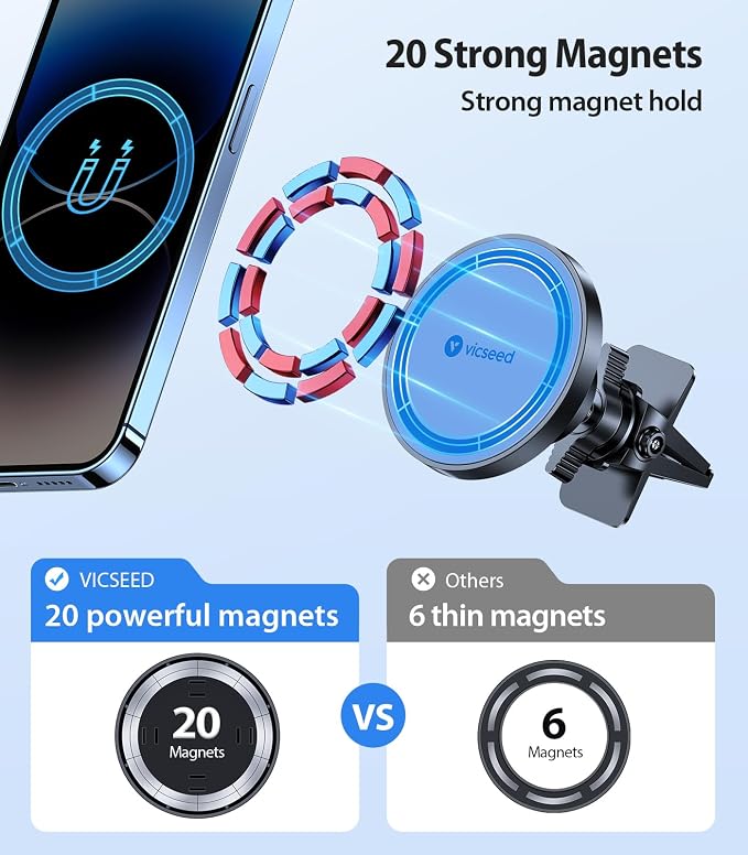VICSEED for MagSafe Car Mount Magnetic Phone Holder for Car Vent 360 Adjustable - Image 2