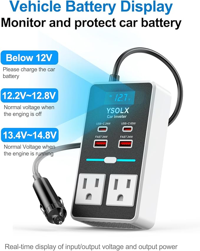YSOLX 300W 12V to 110V Car Power Inverter, - Image 2