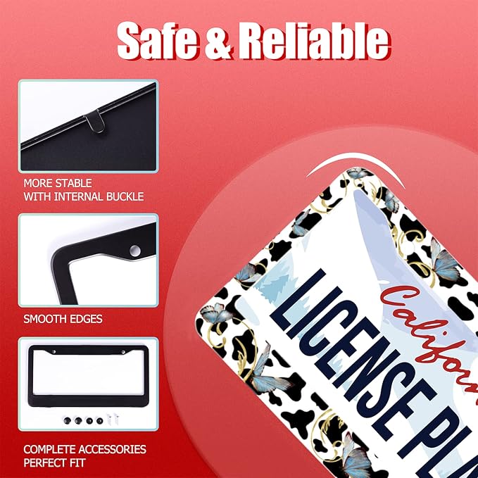 Personalise Cows and Butterfly License Plate Frames Cute Leopard License Plate - Image 2