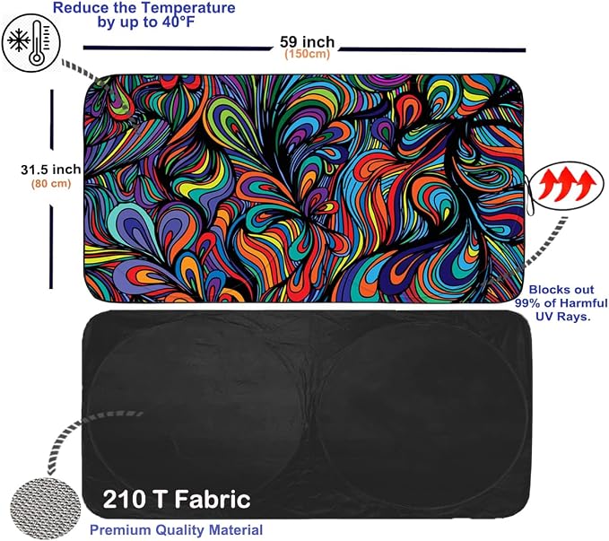 Gven Car Windshield Sun Shade, Artistic Design Car Shade Foldable Windshield - Image 2