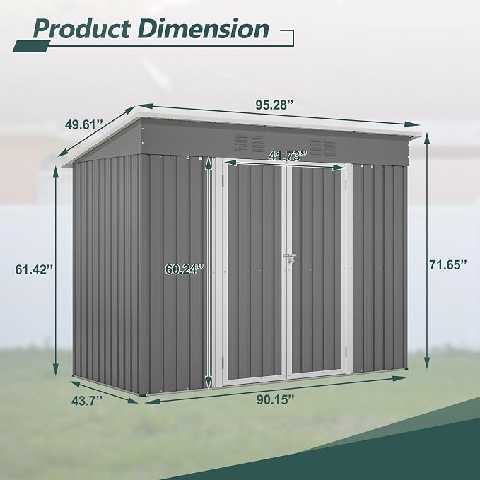 4'x8' Metal Shed Outdoor Storage Shed, Metal Steel Utility Tool Shed Storage - Image 2