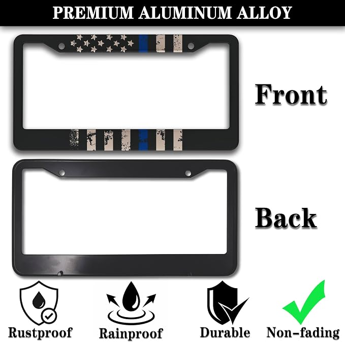 License Plate Frames Black, and Blue Car Plate Frames Thin Blue Line USA Flag - Image 3