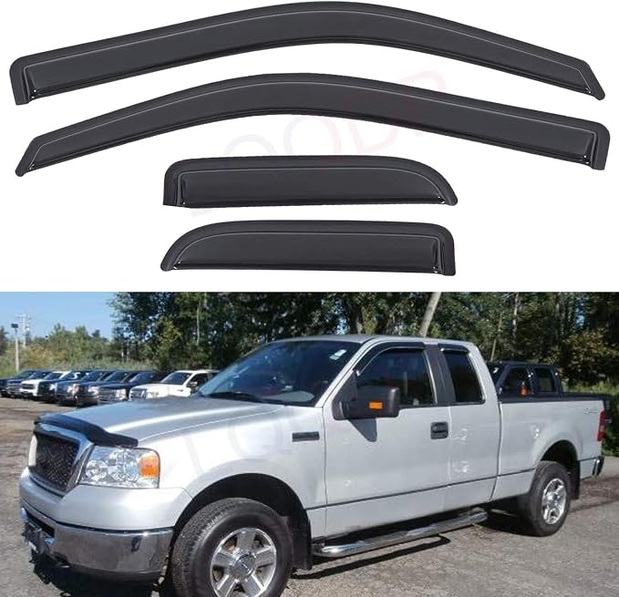 Set of 4 Front+Rear Smoke Sun Rain Guard Outside Mount Tape-On Acrylic Window by LQQDP