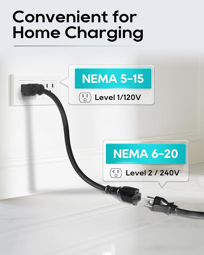 Tesla Charger Level 1-2 EV Charger, NEMA 5-15 & 6-20 Plug - Image 3