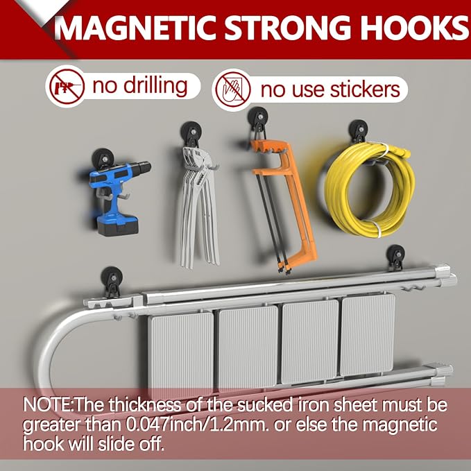 3-H Heavy Duty Magnet Garage Hooks 2 Pack, Extra Large Strong Magnetic Hooks - Image 6