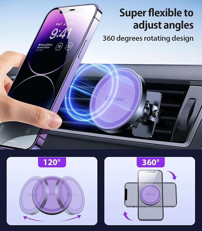 VICSEED for MagSafe Car Mount Magnetic Phone Holder for Car Vent 360 Adjustable - Image 6