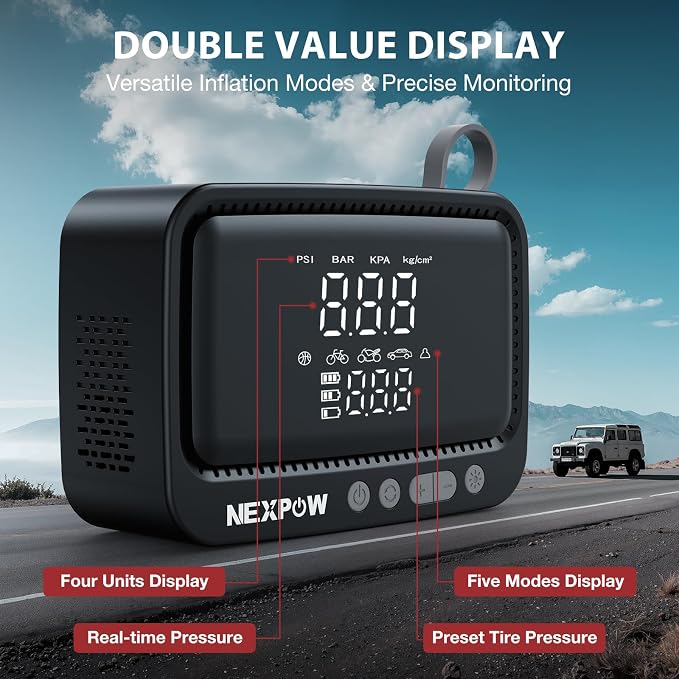 NEXPOW Tire Inflator Portable Air Compressor, 150 PSI Cordless Air Pump - Image 6