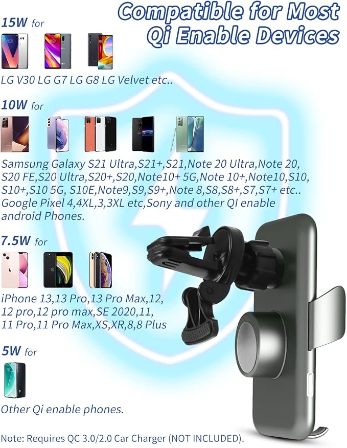 15W Car Mount Charger Qi Fast Wireless Charging Phone Mount, Windshield - Image 3