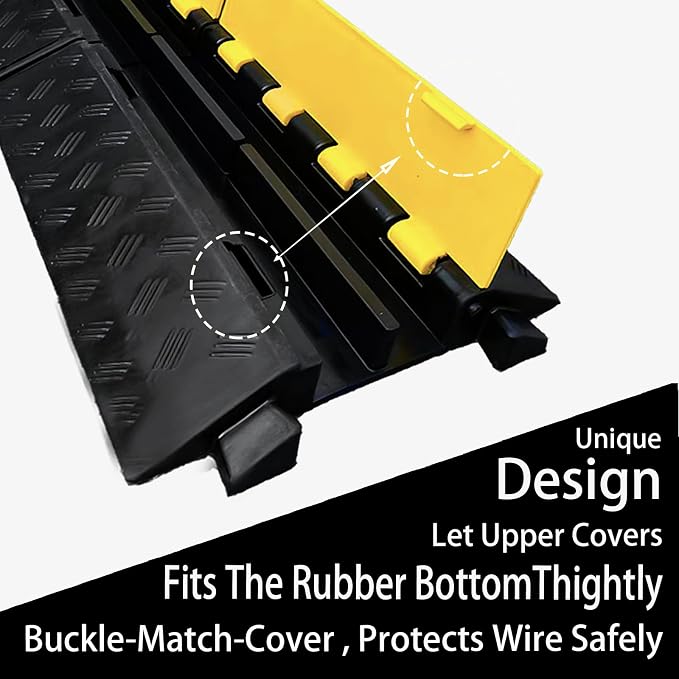 Foldable 2 Channel Rubber Cable Protector, 22000Lbs Load Capacity Wire Hose - Image 4