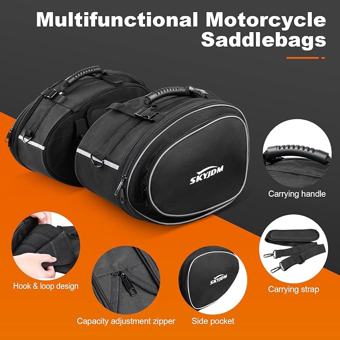 Motorcycle Saddlebags with Protective Cover, Large Capacity Extendable Saddle - Image 4