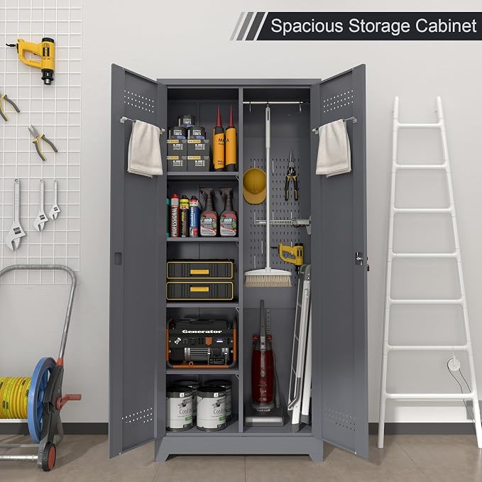 GREATMEET 72.8" Broom Storage Cabinet，Metal Storage Cabinets - Image 4