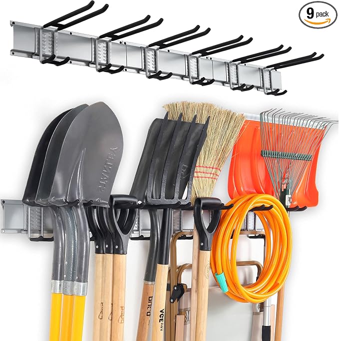 Wall Mount Tool Storage Rack, Heavy Duty Garage Organizer, Garden Hooks and by Aking+Ace