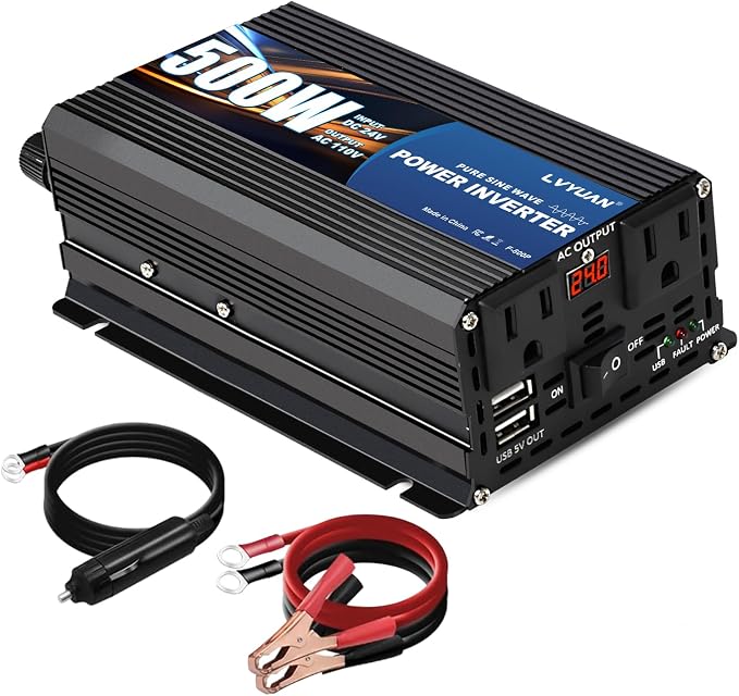 LVYUAN 500 Watt Pure Sine Wave Power Inverter 24V to 110V/120V DC to AC by LVYUAN
