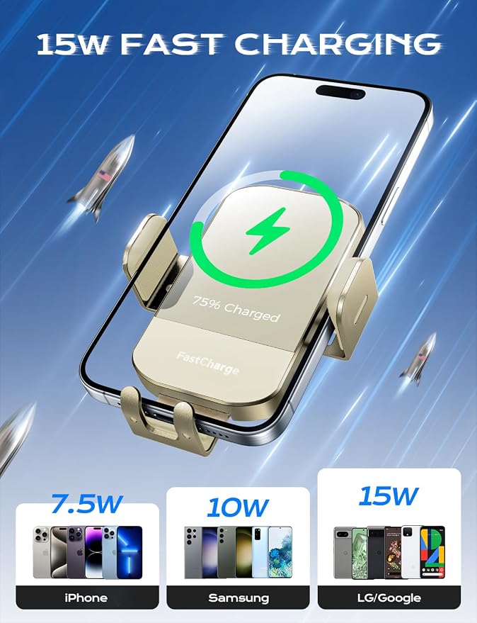 CHGeek Wireless Car Charger, 15W Fast Charging Auto Clamping Car Charger Phone - Image 3
