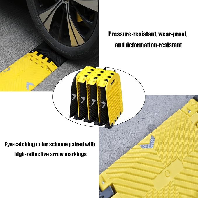 Portable Vehicle Traffic Speed Bump 118"×10"×1"Yellow-Black Reflective Non-Slip - Image 5