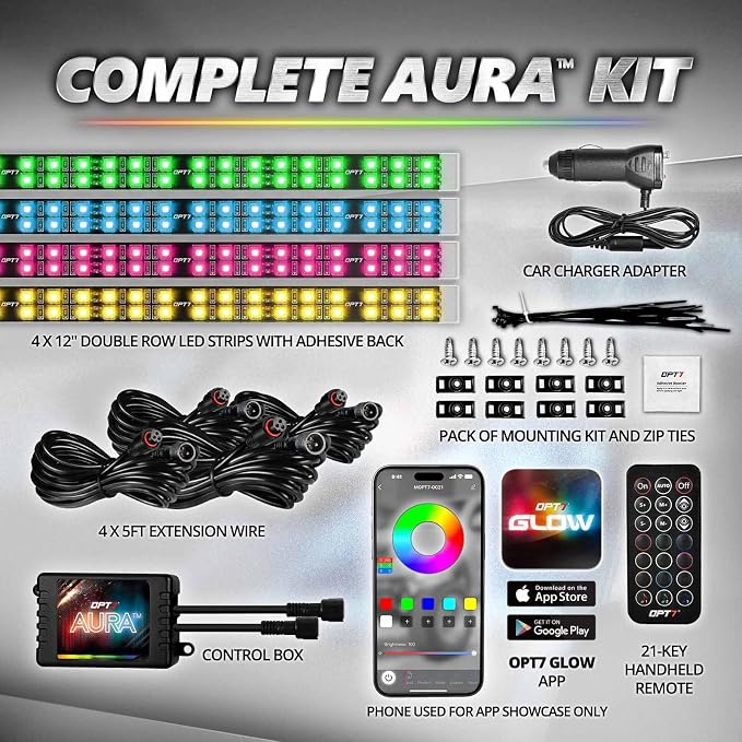 OPT7 Aura Pro 4PC Double LED Interior Car Strip Lights - Image 8