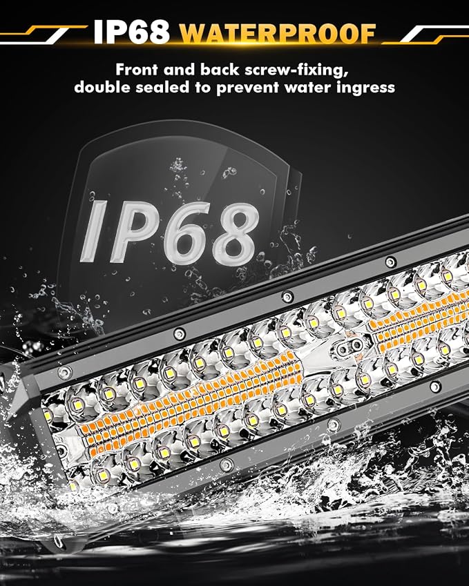 Auxbeam 12 Inch LED Light Bar, 6 Modes Strobe Amber Pod Lights Yellow Fog Light - Image 5