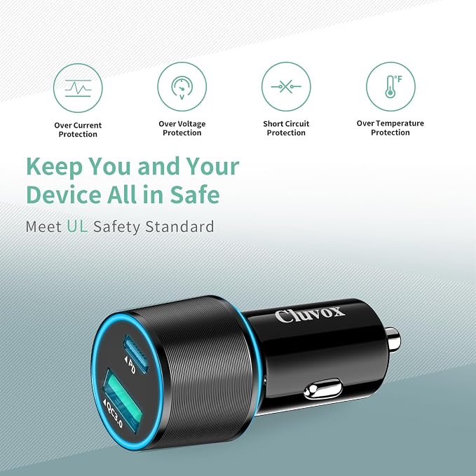 Cluvox 5 Pack USB C Car Charger, 38W Fast Charging - Image 6