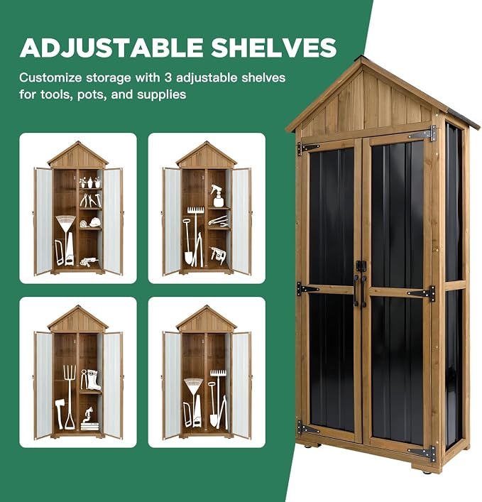 Outdoor Storage Cabinet – Weatherproof Wood & Metal Storage Shed - Image 8