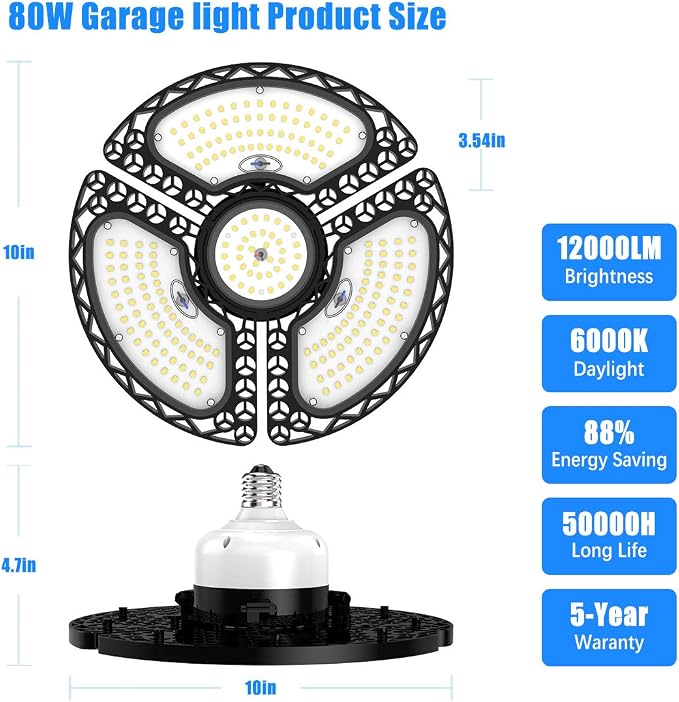 LED Garage Light 80W Deformable LED Ceiling Lights 12000 Lumens Led Shop Lights - Image 5