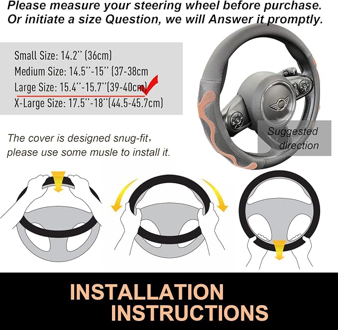 PINCTROT Large Size Comfy Grip Steering Wheel Cover, Anti-Slip Design, - Image 6