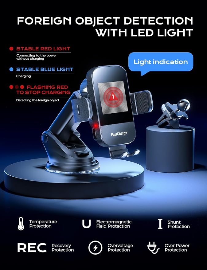 CHGeek Wireless Car Charger, 15W Fast Charging Auto Clamping Car Charger Phone - Image 9