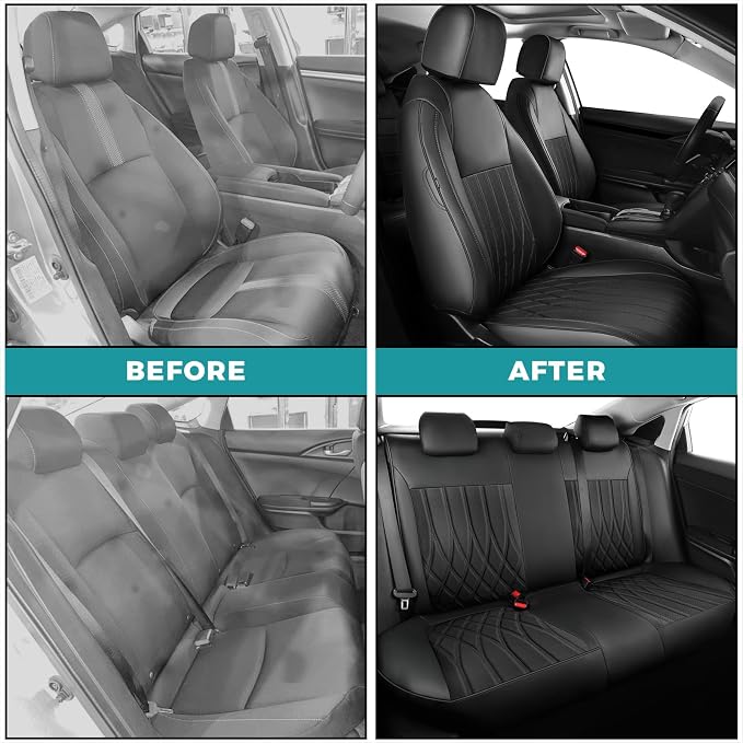 Seat Covers for Honda Civic Sedan LX 2016 2017 2018 2019 2020 2021, Faux - Image 5