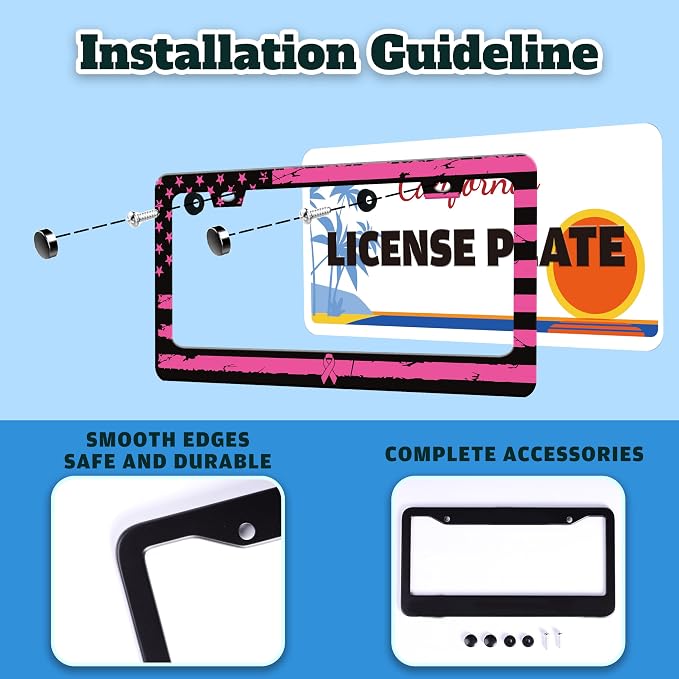 Breast Cancer Awareness Pink Ribbon License Plate Frame American Flag License - Image 4