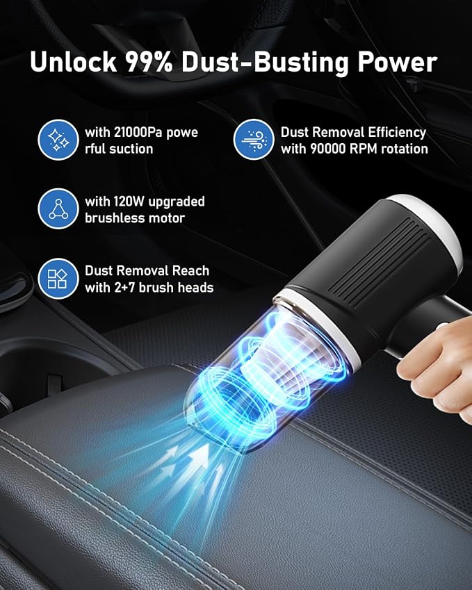 BENJEN Portable Vacuum Cleaner for Car, Cordless Handheld Car Vacuum 16000PA - Image 4